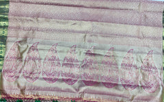 KSS512 Pure kanchipuram tissue silk Saree in pink with green color gold zari border. Comes with stitched blous.