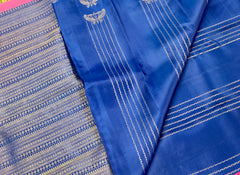 KSS436 Pure handloom kanchipuram silk Saree in  blue with gold zari border.comes with stitched blouse size 40,can be altered to 44 size.