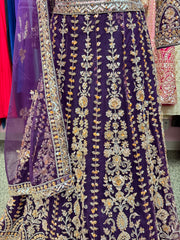 AFL2001-Purple lehenga with heavy bead and embroidery work. Comes with dupatta and belt