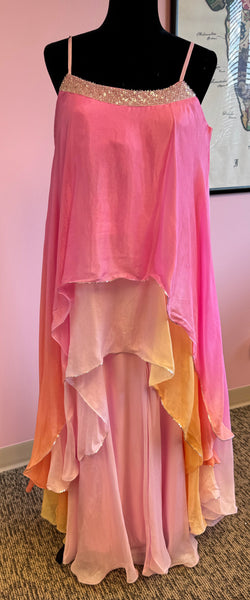 JPD032 - Pink and Orange crop top with sharara pants