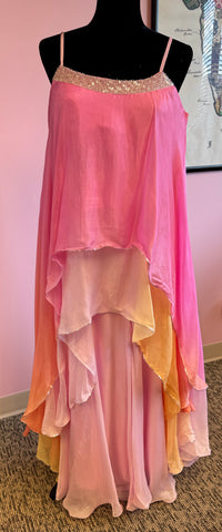 JPD032 - Pink and Orange crop top with sharara pants