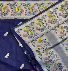 Banarasi Tussari  Saree in Blue with Zari Border. Comess with stitched blouse size 38 can be altered up to 44