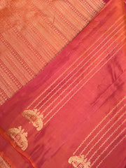 KSS437 Purekanchipuram silk Saree in brown with gold zari border.comes with stitched blouse size 40,can be altered to 44 size.