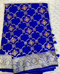 BKS 008 - Mashru Silk Banarasi saree with Gold Zari work. Comes with Unstitched Blouse.