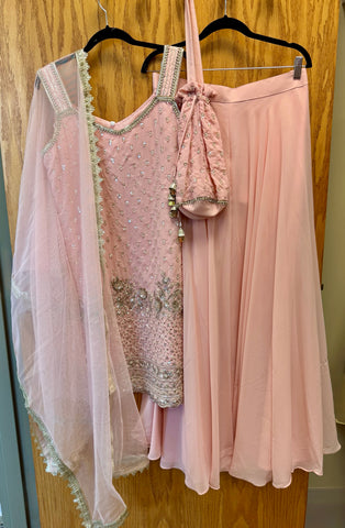 DPP013-Light pink kurti with sharara and dupatta and bead work