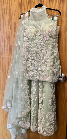 AFL2035-Party wear set in blue with heavy embroidery work.Come with sharara pant and dupatta.