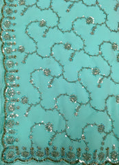 AFL3060 Partywear saree in blue with sequins and bead work.Come with stitched blouse size 40,can be altered to 44 size.Fall peco done.