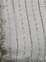 AFL3046 Partywear georgette saree in gray with silver sequin and embroidery work.Comes with stitched blouse size 40,can be altered to 44 size.Fall peco done.