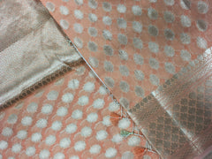 BKS139 Cotton Banarasi Saree in beach. Comes with stitched blouse size 38 can be altered to size 42. Fall peco done.
