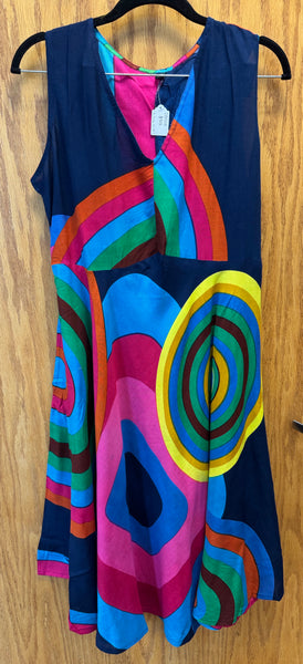 JPD008-Blue long dress with unique colorful patterns