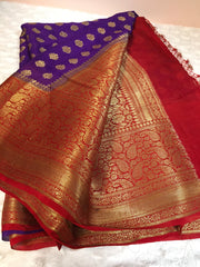 BKS 011- Pure Georgette  Banarasi saree with Gold Zari work. Comes with Unstitched Blouse.