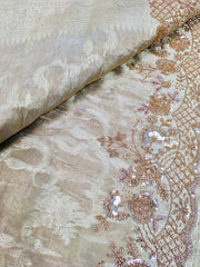 AFL8006 Pure banarasi crepe tissue saree in beige with heavy hand embroidery party wear Saree.comes with stitched blouse size 38 can be altered to 44 size.