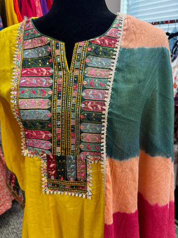 Pnk405: Yellow kurta with pants and dupatta