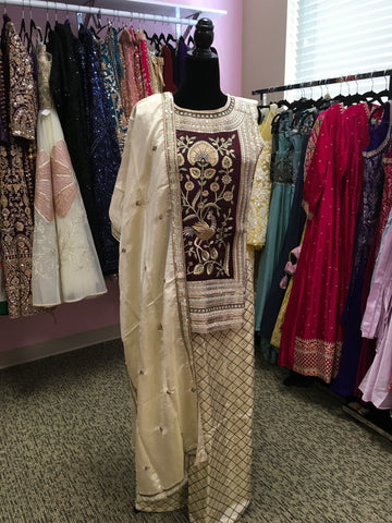 AFL2046 - Stylish top with heavy embroidery work.Come with sharara pant and dupatta.