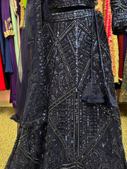 AFL2004-Blue heavy lehenga with bead and sequin work. Comes with dupatta and belt