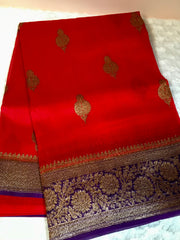 BKS 012 -  Pure Organaza Banarasi  saree with Gold Zari work. Comes with unstitched Blouse.