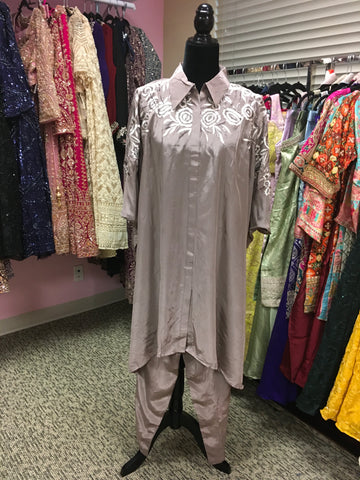 KKD007 - Crepe kurta with flower embroidery and tulip pants