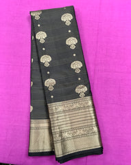 KSS429 Pure handloom kanchipuram silk Saree in black with gold zari work.comes with stitched blouse size 40,can be altered to 44 size.