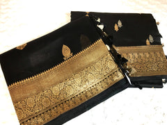 BKS 014 - Pure Banarasi Kora Silk Saree with Sona Rupa Floral Buttas. Comes with unstitched Blous