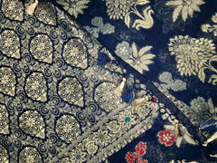 BKS104 Banarasi Georgette saree in blue. Comes with stitched blouse size 38 can be altered to size 42. Fall peco done.