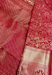 KSS518 Pure kanchipuram handloom silk Saree in red color with gold zari border. comes with stitched blouse size 40,can be altered to 44 size.