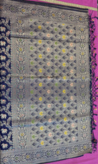 semi silk banarasi Saree in Blue with Zari Border. Comes with stitched blouse size 38 can be altered up to 44