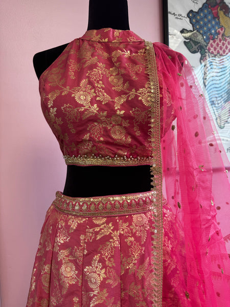 AFL7003: Pink Halter Neck Lehenga