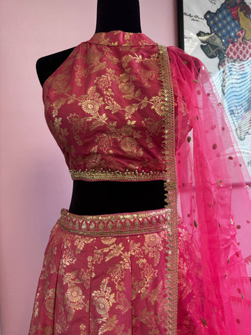 AFL7003: Pink Halter Neck Lehenga