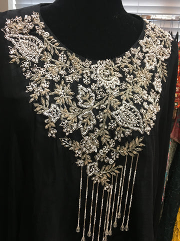 KKD016 - Black crepe top with bead work and skirt