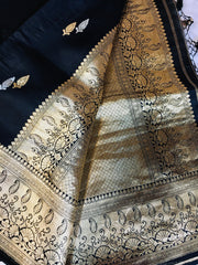 BKS 014 - Pure Banarasi Kora Silk Saree with Sona Rupa Floral Buttas. Comes with unstitched Blous