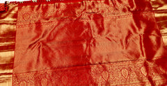 KSS517 Pure kanchipuram handloom silk Saree in orange color with gold zari border. Comes with stitched blouse size.