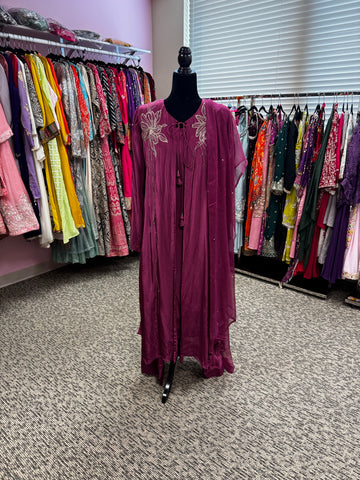 Pnk447: Long kurti with cape and pants and dupatta