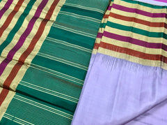 KSS414 Pure handloom kanchipuram silk Saree in purple with multi color gold zari border. Comes with stitched blouse size 40