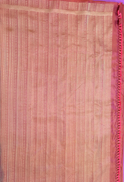 KSS437 Purekanchipuram silk Saree in brown with gold zari border.comes with stitched blouse size 40,can be altered to 44 size.