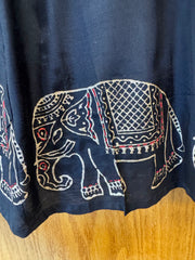 JPD027-Black long kurti and pants with elephant pattern on borders