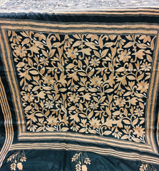 KSN214 Semi Silk Kantha Tusser Saree in black. Comes with stitched Blouse. Fall peco done.