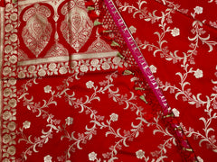 BKS122 Banarasi Mashru silk Saree in pink.Comes with gold  zari work. Comes with stitched blouse size 38 can be altered to size 42. Fall peco done.