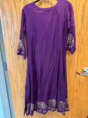 JPD029-Purple long kurti and pants with elephant pattern on borders