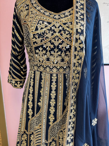 DFS012: Beautiful blue gown and dupatta