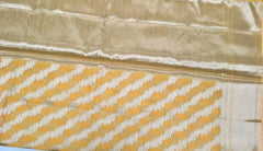 BKS138 Cotton Banarasi Saree in yellow. Comes with stitched blouse size 38 can be altered to size 42. Fall peco done.