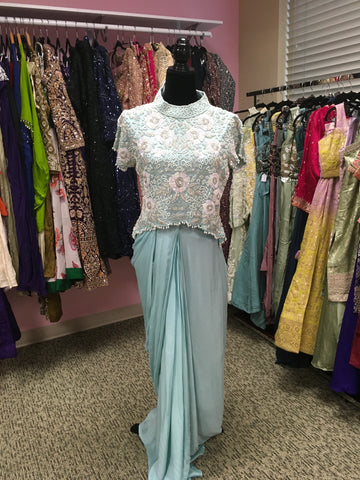 KKD009 - Blue top with beautiful bead work and dhoti skirt