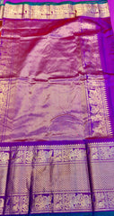 SKH137 PURE HANDLOOM SILK IKKAT KANCHIPURAM SAREE IN MULTICOLOR PASTEL CHECKS WITH PURPLE KANCHIPURAM BORDER