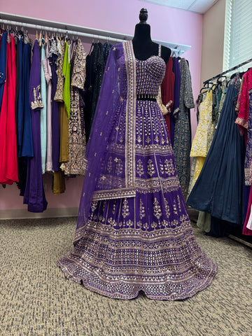 AFL2017- Purple golden heavy work lehenga with net dupatta