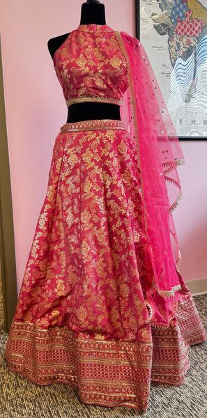 AFL7003: Pink Halter Neck Lehenga