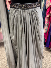 AFL2020- Grey beautiful bead work blouse with dhoti skirt and dupatta