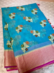 BKS 011- Pure Georgette  Banarasi saree with Gold Zari work. Comes with Unstitched Blouse.