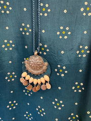 DPD001-Blue short kurti with tulip pant in bandhini pattern and necklace