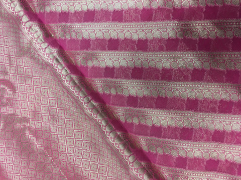 BKS137 Cotton Banarasi Saree in pink. Comes with stitched blouse size 38 can be altered to size 42. Fall peco done.