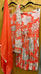 KKD107 PURE CHIFFON FLORAL EMBROIDERED KURTA WITH GHARARA AND DUPATTA