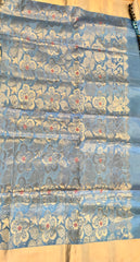 Pure kanchipuram Handloom Soft  Silk Saree in Black with blue  Zari border. Comess with Stitched Blouse size 38 can be altered up to 44